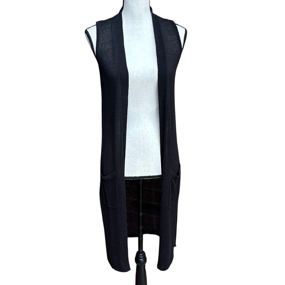 J. Jill Linen Blend Black Sleeveless Open Front Sweater Vest Duster Women's XS